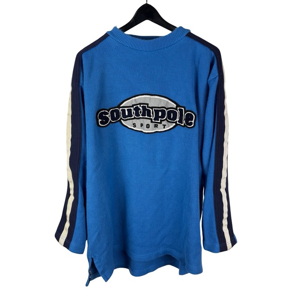 Vintage 90s Southpole Sport Knitted Streetwear Pullover Blue Sweater Size XL